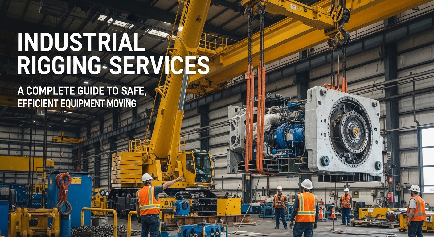 Industrial rigging services team moving heavy equipment safely at a construction site